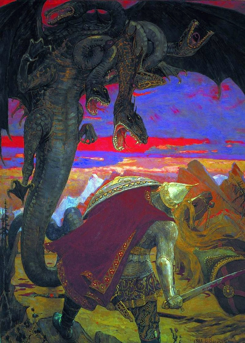 Виктор Васнецов, «Бой Добрыни Никитича с семиглавым Змеем Горынычем», 1918 год