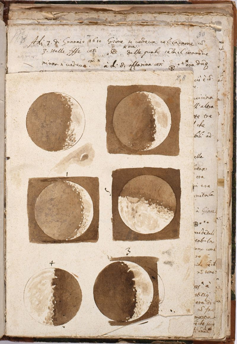 Зарисовки Луны из рабочей тетради Галилея
